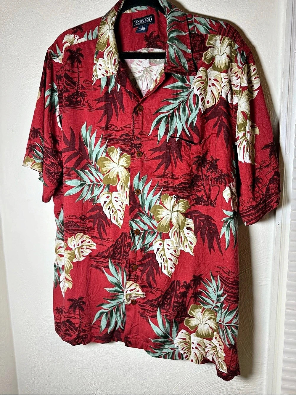 LANDS' END Men's Floral Hawaiian Shirt XL